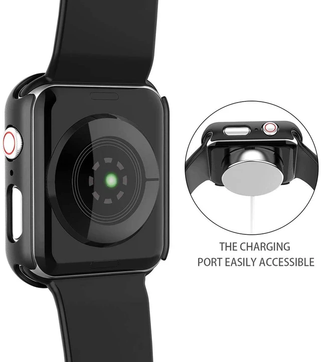 Alt view image 5 of 7 - 2 Pack Hard PC Case with Tempered Glass Screen Protector Compatible with Apple Watch SE 3 (2025) SE 2 SE Series 6 Series 5 Series 4 40mm, Black