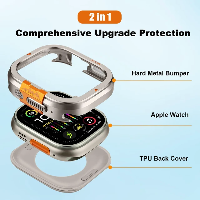 Alt view image 2 of 7 - 2 in-1 Metal Cover Compatible with Apple Watch Ultra 3/2/1 Case 49mm, Rugged Bumper with Back Protector for iWatch Ultra 49mm, Titanium
