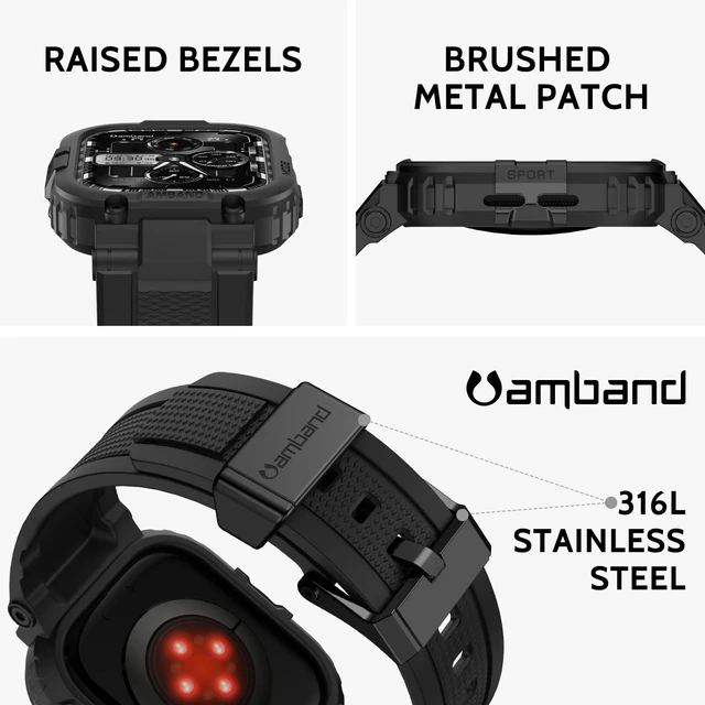 Alt view image 2 of 7 - Bands Case Compatible with Apple Watch Series 11/10 46mm for Men, M1 Sport Rugged Heavy Duty Cover Tactical Strap Military Grade Protective Bumper Protector for iWatch 46 mm Men Black
