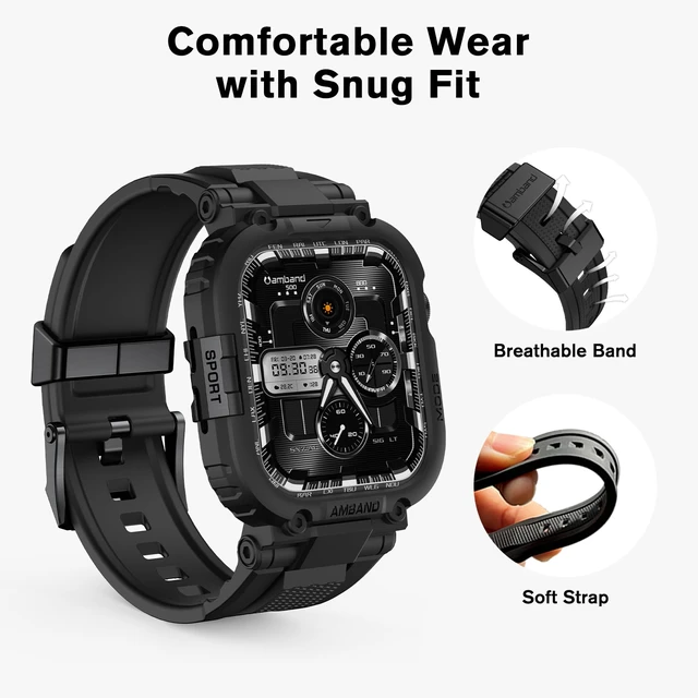 Alt view image 4 of 7 - Bands Case Compatible with Apple Watch Series 11/10 46mm for Men, M1 Sport Rugged Heavy Duty Cover Tactical Strap Military Grade Protective Bumper Protector for iWatch 46 mm Men Black