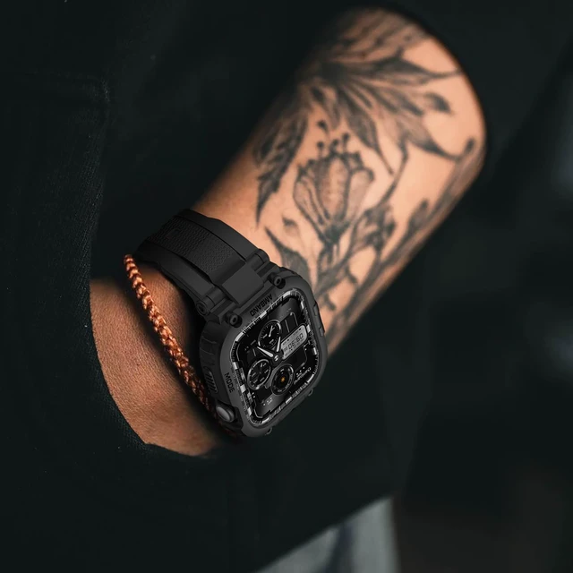 Alt view image 6 of 7 - Bands Case Compatible with Apple Watch Series 11/10 46mm for Men, M1 Sport Rugged Heavy Duty Cover Tactical Strap Military Grade Protective Bumper Protector for iWatch 46 mm Men Black