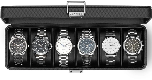 Main image of Watch Case for Men,6-Slot Lockable Watch Box for Men with Glass Lid