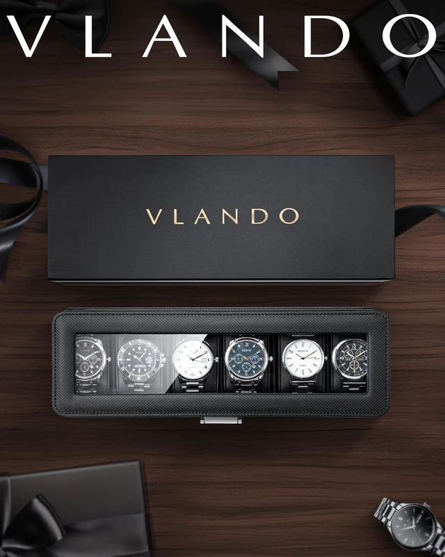 Alt view image 2 of 7 - Watch Case for Men,6-Slot Lockable Watch Box for Men with Glass Lid