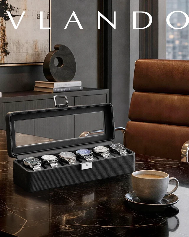 Alt view image 5 of 7 - Watch Case for Men,6-Slot Lockable Watch Box for Men with Glass Lid