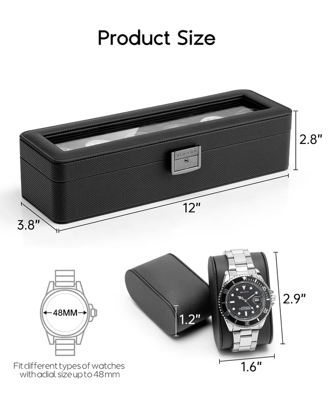 Alt view image 7 of 7 - Watch Case for Men,6-Slot Lockable Watch Box for Men with Glass Lid