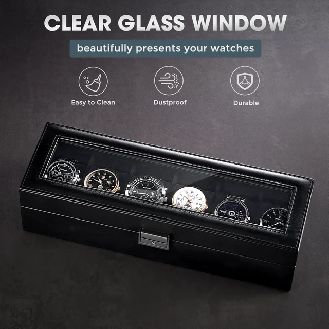 Alt view image 2 of 7 - 6 Slots Watch Case Box for Men -AllBlack