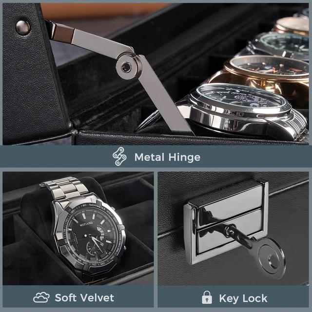 Alt view image 3 of 7 - 6 Slots Watch Case Box for Men -AllBlack