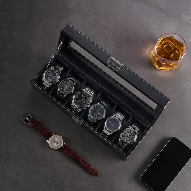 Alt view image 4 of 7 - 6 Slots Watch Case Box for Men -AllBlack