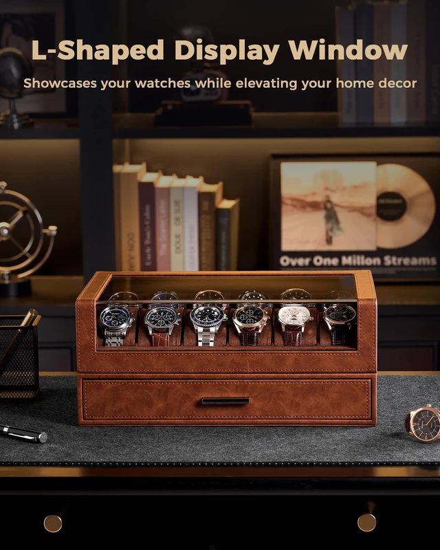 Alt view image 4 of 7 - Watch Box for Men, 12 Slots Watch Display Holder -Brown