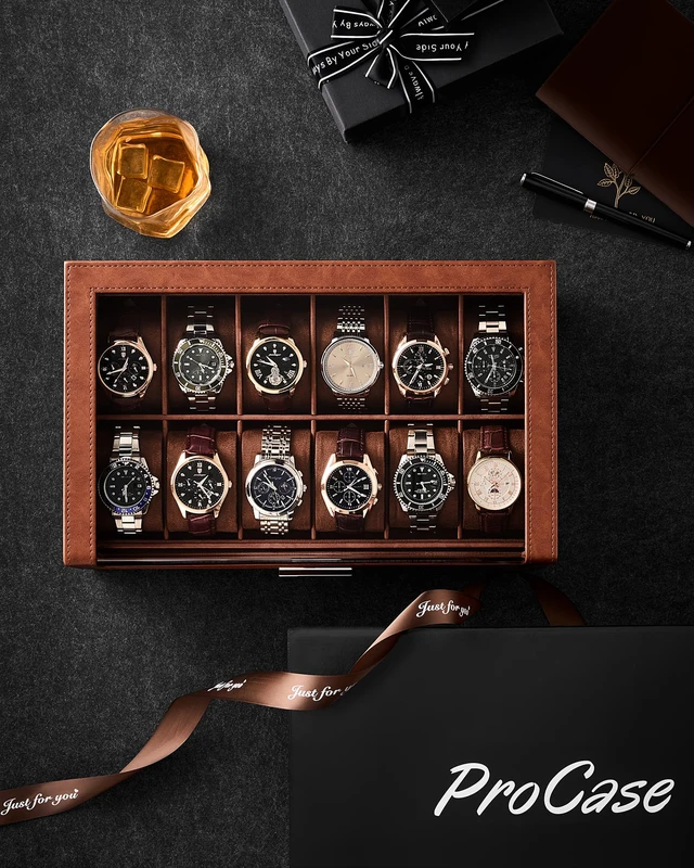 Alt view image 7 of 7 - Watch Box for Men, 12 Slots Watch Display Holder -Brown