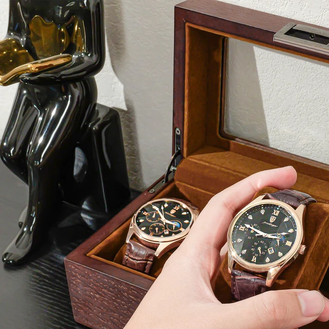 Alt view image 3 of 7 - Wooden Watch Box, 3 Slot Mens Watch Display Case, Espresso