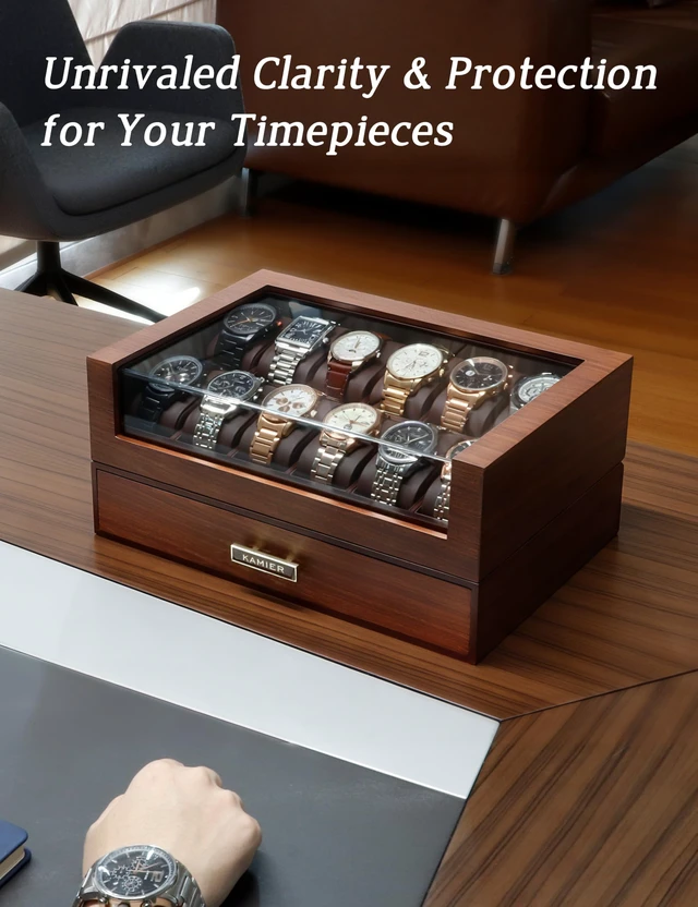 Alt view image 2 of 7 - High End Watch Box for Men, 12 Slot Wooden Watch Case With Drawer