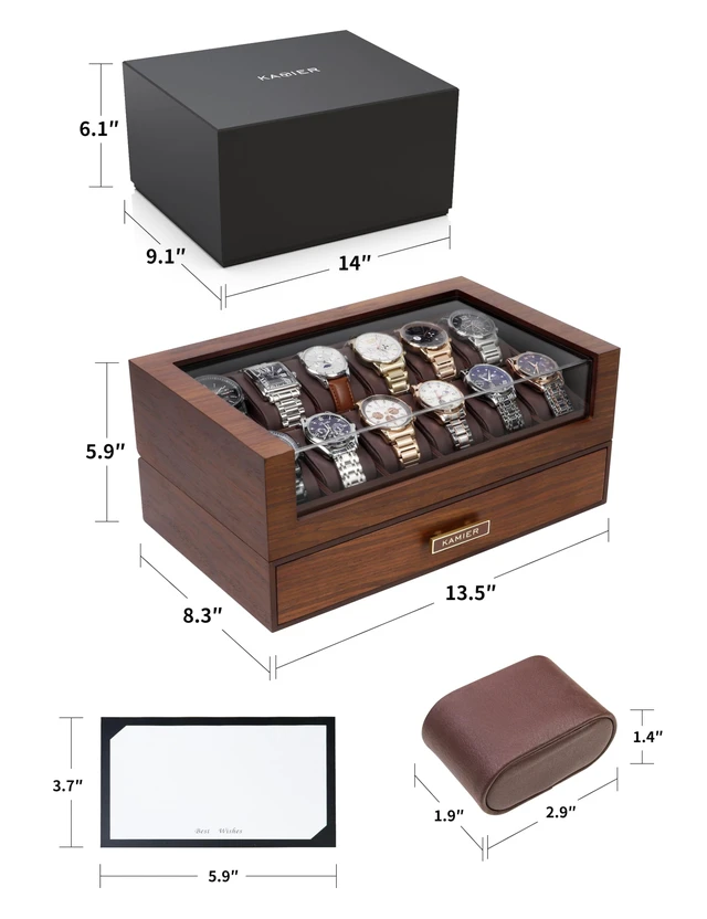 Alt view image 5 of 7 - High End Watch Box for Men, 12 Slot Wooden Watch Case With Drawer