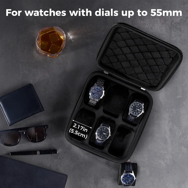 Alt view image 3 of 7 - 6-Slot Travel Watch Case for Men, Hard Shell Storage Box -Black