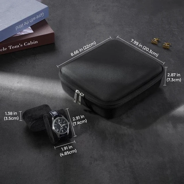 Alt view image 7 of 7 - 6-Slot Travel Watch Case for Men, Hard Shell Storage Box -Black
