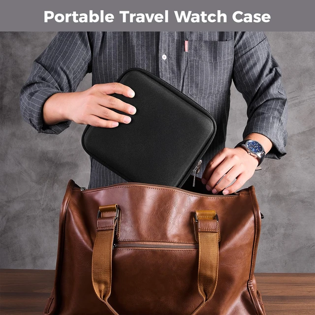 Alt view image 5 of 7 - 6-Slot Travel Watch Case for Men, Hard Shell Storage Box -Black