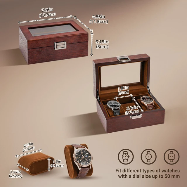 Alt view image 4 of 7 - Wooden Watch Box, 3 Slot Mens Watch Display Case, Espresso