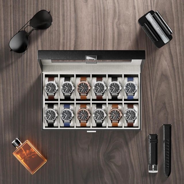 Alt view image 2 of 7 - Watch Box Organizer, 12 Slot Watch Display Case, Black