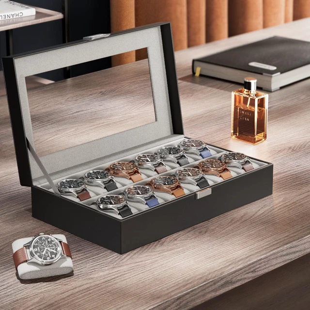 Alt view image 3 of 7 - Watch Box Organizer, 12 Slot Watch Display Case, Black