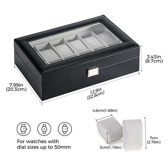 Alt view image 5 of 7 - Watch Box Organizer, 12 Slot Watch Display Case, Black