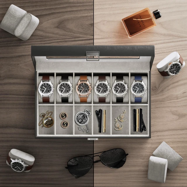 Alt view image 6 of 7 - Watch Box Organizer, 12 Slot Watch Display Case, Black
