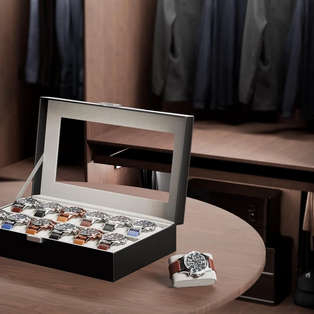 Alt view image 7 of 7 - Watch Box Organizer, 12 Slot Watch Display Case, Black