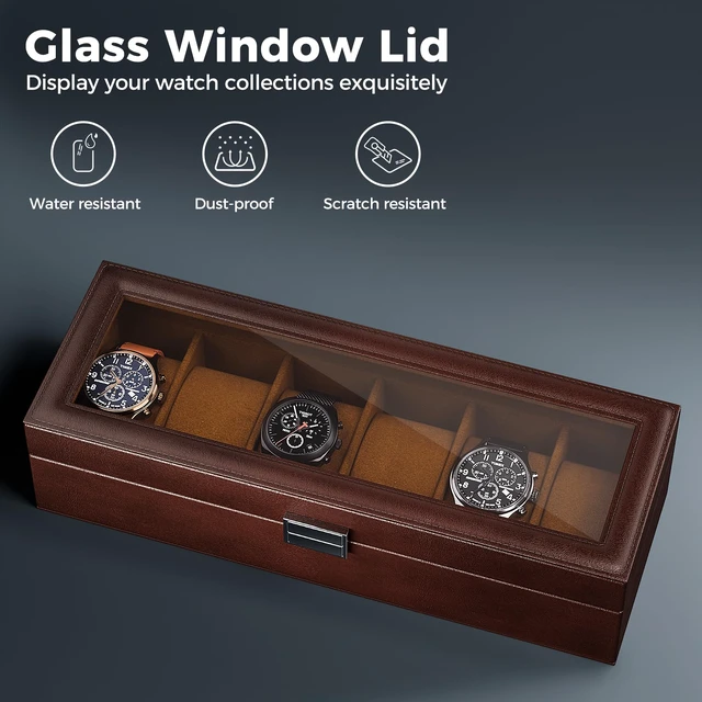 Alt view image 3 of 7 - Watch Box, 6 Slot Mens Watch Display Case, Espresso