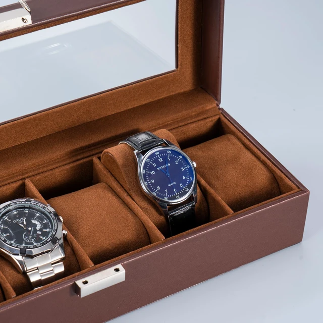 Alt view image 4 of 7 - Watch Box, 6 Slot Mens Watch Display Case, Espresso