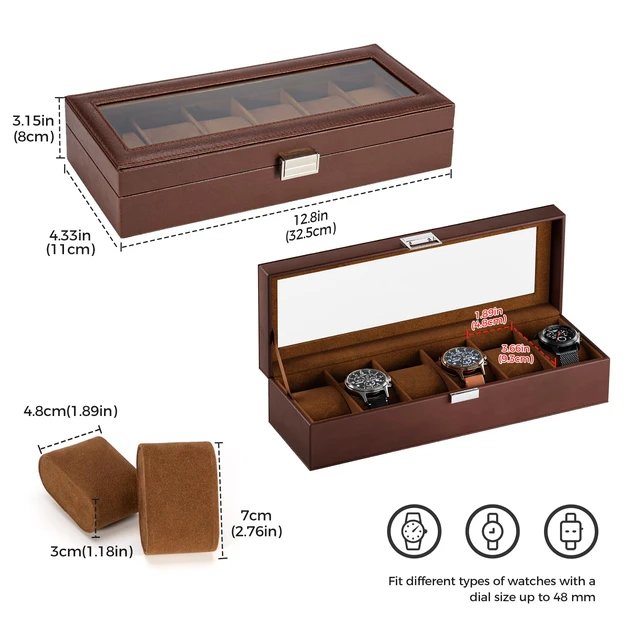 Alt view image 5 of 7 - Watch Box, 6 Slot Mens Watch Display Case, Espresso
