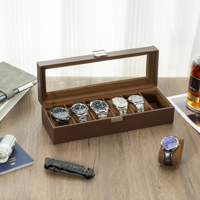 Alt view image 6 of 7 - Watch Box, 6 Slot Mens Watch Display Case, Espresso
