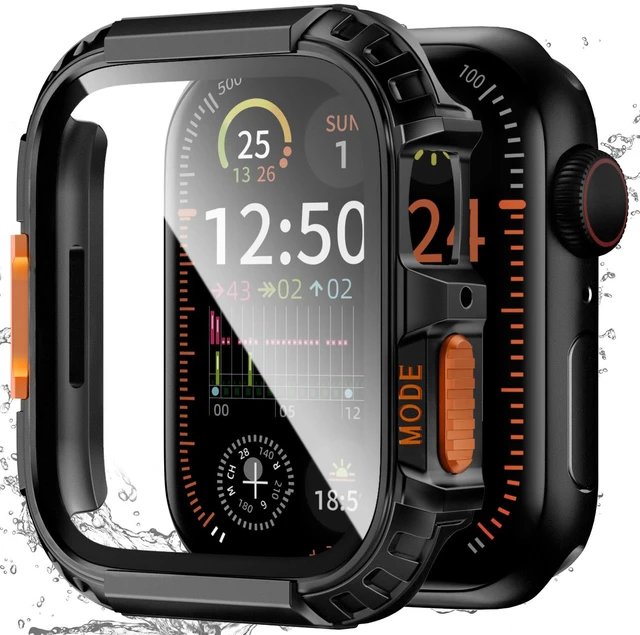 Main image of Rugged Waterproof Case for Apple Watch 46mm Series 11 10 with Tempered Glass Screen Protector, Durable Hard PC Bumper Protective Face Cover for iWatch 46 mm Black