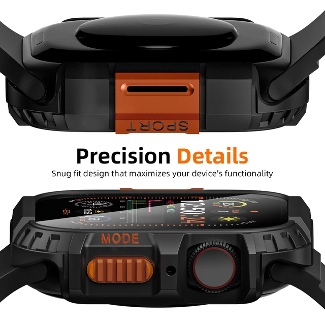Alt view image 2 of 6 - Rugged Waterproof Case for Apple Watch 46mm Series 11 10 with Tempered Glass Screen Protector, Durable Hard PC Bumper Protective Face Cover for iWatch 46 mm Black