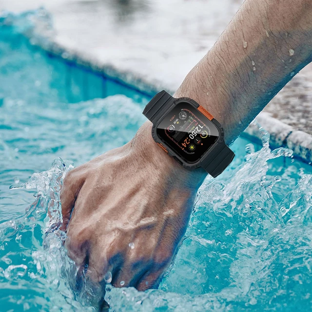 Alt view image 6 of 6 - Rugged Waterproof Case for Apple Watch 46mm Series 11 10 with Tempered Glass Screen Protector, Durable Hard PC Bumper Protective Face Cover for iWatch 46 mm Black