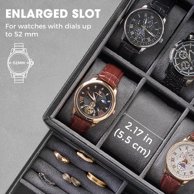 Alt view image 4 of 7 - Premium Watch Box for Men, Jewelry Organizer Box with Drawer, Display Storage Case with Glass Lid -Black, 8 Slot