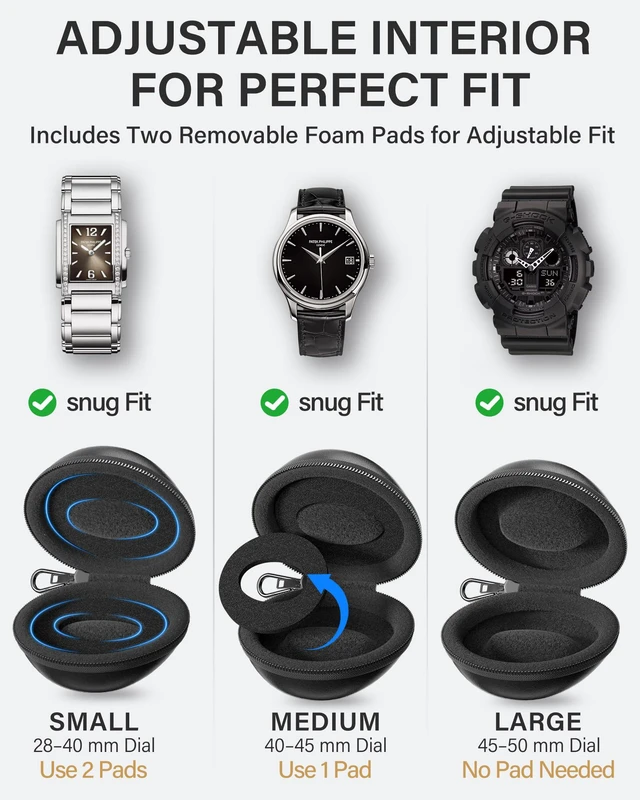 Alt view image 2 of 7 - Single Watch Travel Case with Carabiner Clip, EVA Hard Shell