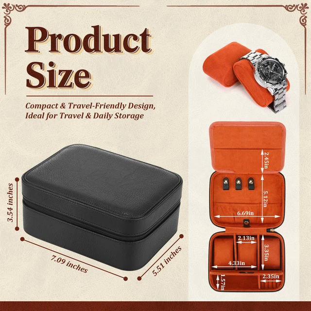 Alt view image 2 of 7 - 3-Slot Watch Box for Men Watch Travel Case with Compartments Jewelry Storage Organizer Gift for Father Day Husband(Black- Brown)