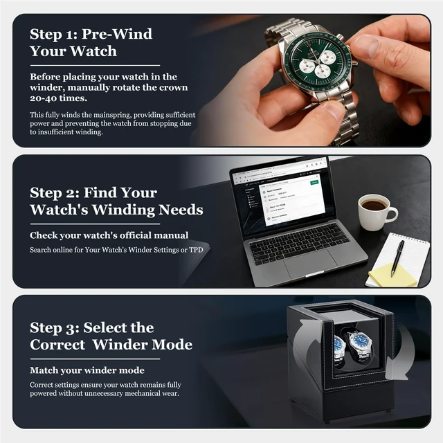 Alt view image 2 of 7 - Watch Winder for Automatic Watches, Double Automatic Watch Winder Box with Quiet Japan-made Motor, Automatic Watch Display Storage Rotation Wristwatch Box with 2 Slots (Black PU Leather)