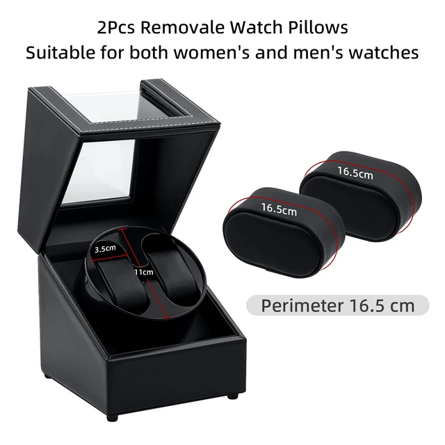 Alt view image 5 of 7 - Watch Winder for Automatic Watches, Double Automatic Watch Winder Box with Quiet Japan-made Motor, Automatic Watch Display Storage Rotation Wristwatch Box with 2 Slots (Black PU Leather)