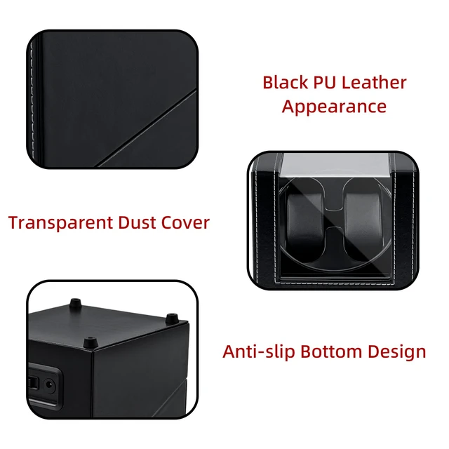 Alt view image 7 of 7 - Watch Winder for Automatic Watches, Double Automatic Watch Winder Box with Quiet Japan-made Motor, Automatic Watch Display Storage Rotation Wristwatch Box with 2 Slots (Black PU Leather)