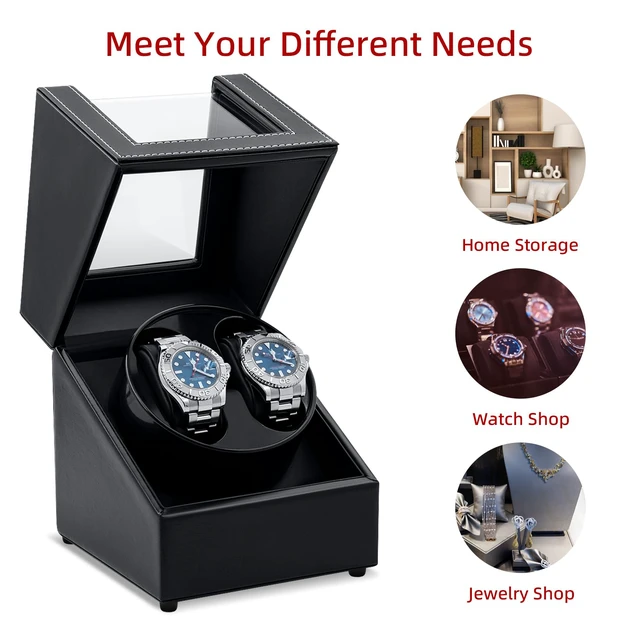 Alt view image 6 of 7 - Watch Winder for Automatic Watches, Double Automatic Watch Winder Box with Quiet Japan-made Motor, Automatic Watch Display Storage Rotation Wristwatch Box with 2 Slots (Black PU Leather)