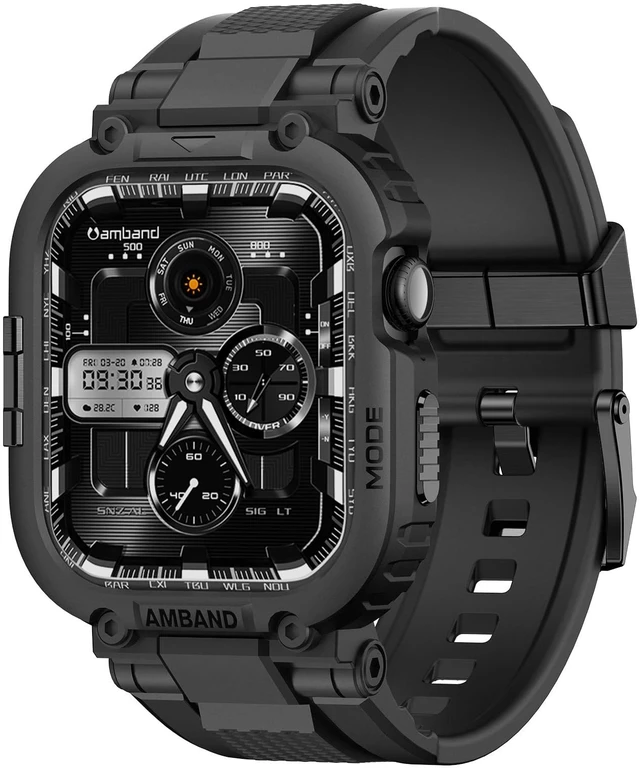 Main image of Bands Case Compatible with Apple Watch Series 11/10 46mm for Men, M1 Sport Rugged Heavy Duty Cover Tactical Strap Military Grade Protective Bumper Protector for iWatch 46 mm Men Black