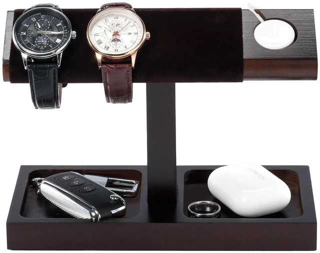 Main image of Wood Watch Display Stand Holder for Men, Fathers Day Gift for Dad, Wristwatch Tower with T-Bar Design, Hanging Watch Rack, Wooden Wrist Watch Tree