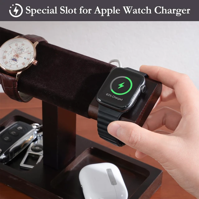 Alt view image 2 of 7 - Wood Watch Display Stand Holder for Men, Fathers Day Gift for Dad, Wristwatch Tower with T-Bar Design, Hanging Watch Rack, Wooden Wrist Watch Tree