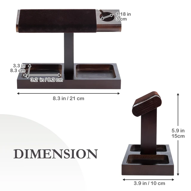 Alt view image 5 of 7 - Wood Watch Display Stand Holder for Men, Fathers Day Gift for Dad, Wristwatch Tower with T-Bar Design, Hanging Watch Rack, Wooden Wrist Watch Tree