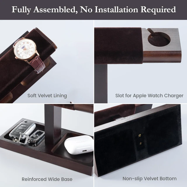 Alt view image 4 of 7 - Wood Watch Display Stand Holder for Men, Fathers Day Gift for Dad, Wristwatch Tower with T-Bar Design, Hanging Watch Rack, Wooden Wrist Watch Tree