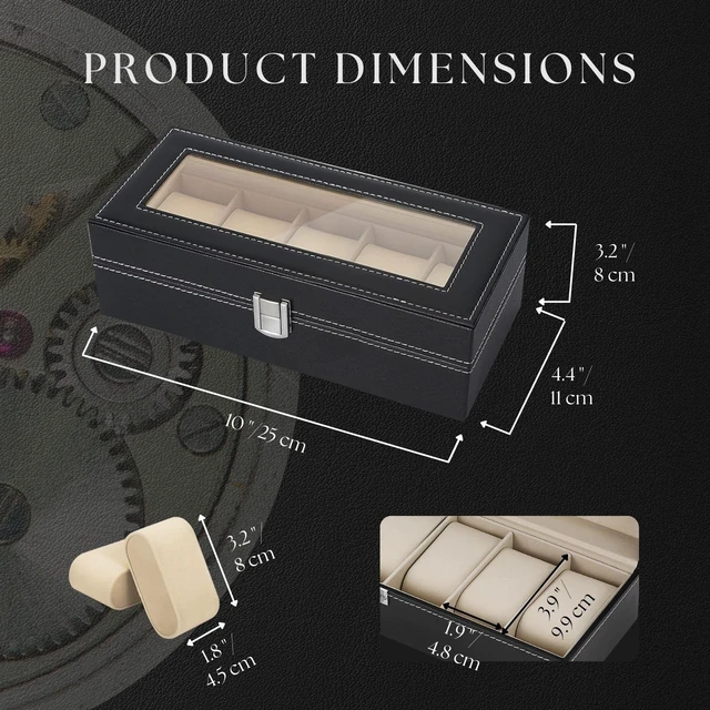 Alt view image 4 of 7 - Watch Box Organizer for Men and Women - 5 Slot Watch Storage Box with Top Glass Display & Removable Pillows in Each Slot - Premium Watch Cases for Men Made with PU Leather