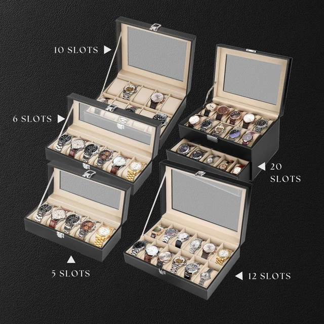 Alt view image 7 of 7 - Watch Box Organizer for Men and Women - 5 Slot Watch Storage Box with Top Glass Display & Removable Pillows in Each Slot - Premium Watch Cases for Men Made with PU Leather