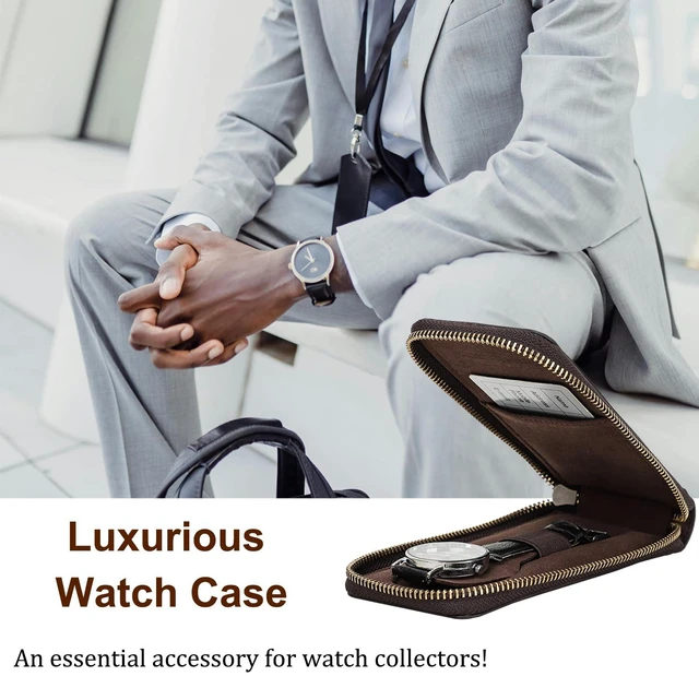 Alt view image 5 of 7 - Genuine Leather Watch Travel Case, Travel Watch Case for Men, Portable Watch Travel Pouch, Watch Storage Organizer Men's Accessories