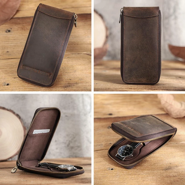 Alt view image 6 of 7 - Genuine Leather Watch Travel Case, Travel Watch Case for Men, Portable Watch Travel Pouch, Watch Storage Organizer Men's Accessories
