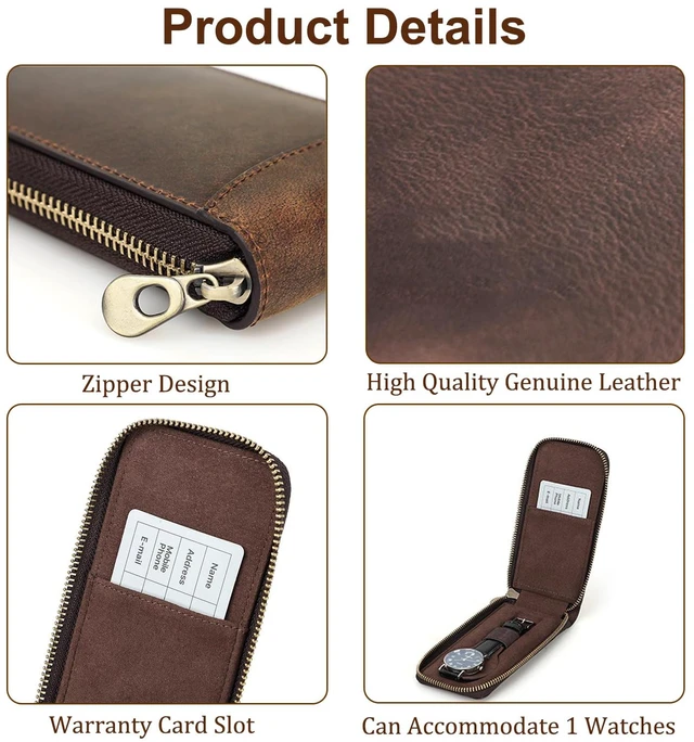 Alt view image 4 of 7 - Genuine Leather Watch Travel Case, Travel Watch Case for Men, Portable Watch Travel Pouch, Watch Storage Organizer Men's Accessories